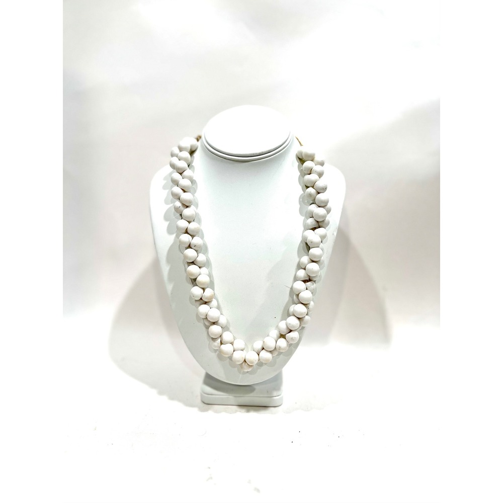 Vintage White Chunky Bead Necklace Double‎ Strand Statement Jewelry Gold Tone